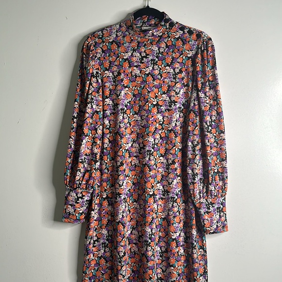 Mango verena floral balloons sleeves multi colored dress side slits size large - Picture 6 of 14